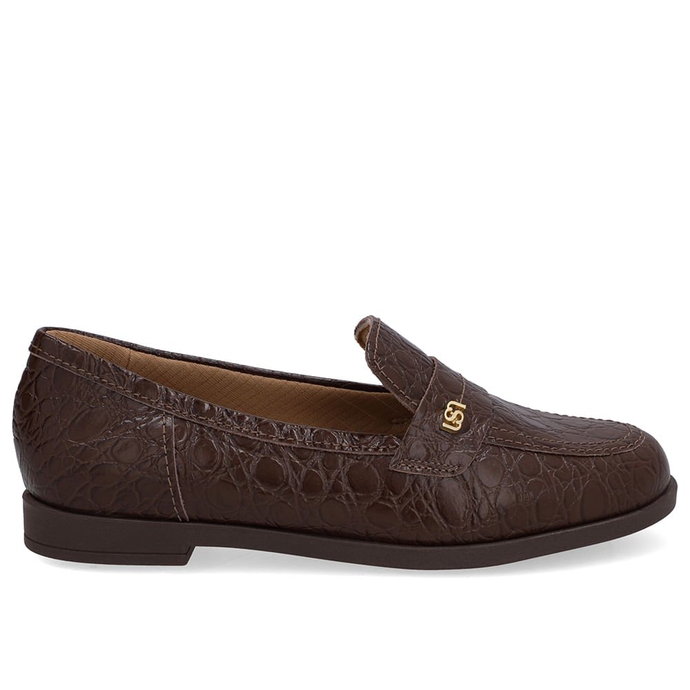 Loafer Couro Marrom Tira Monograma