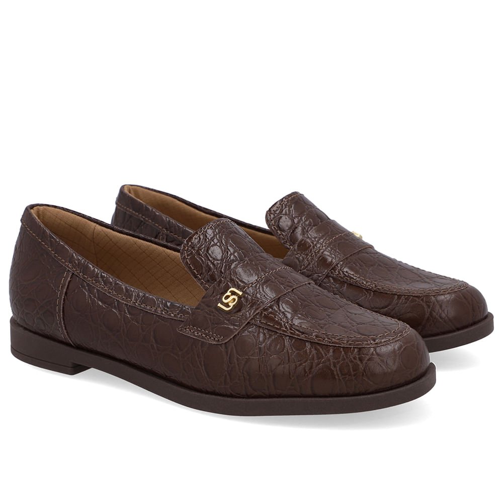 Loafer Couro Marrom Tira Monograma Marrom 2