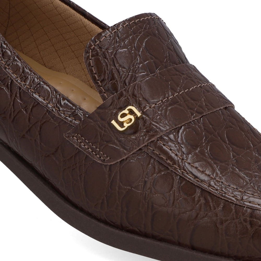 Loafer Couro Marrom Tira Monograma Marrom 4