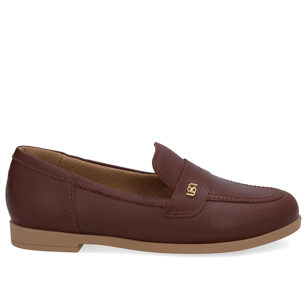 Loafer Couro Marrom Tira Monograma