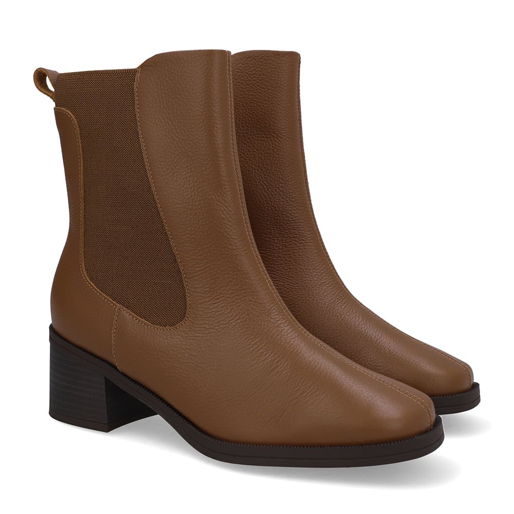 Bota Couro Marrom Canela Lateral Elástico Marrom 2