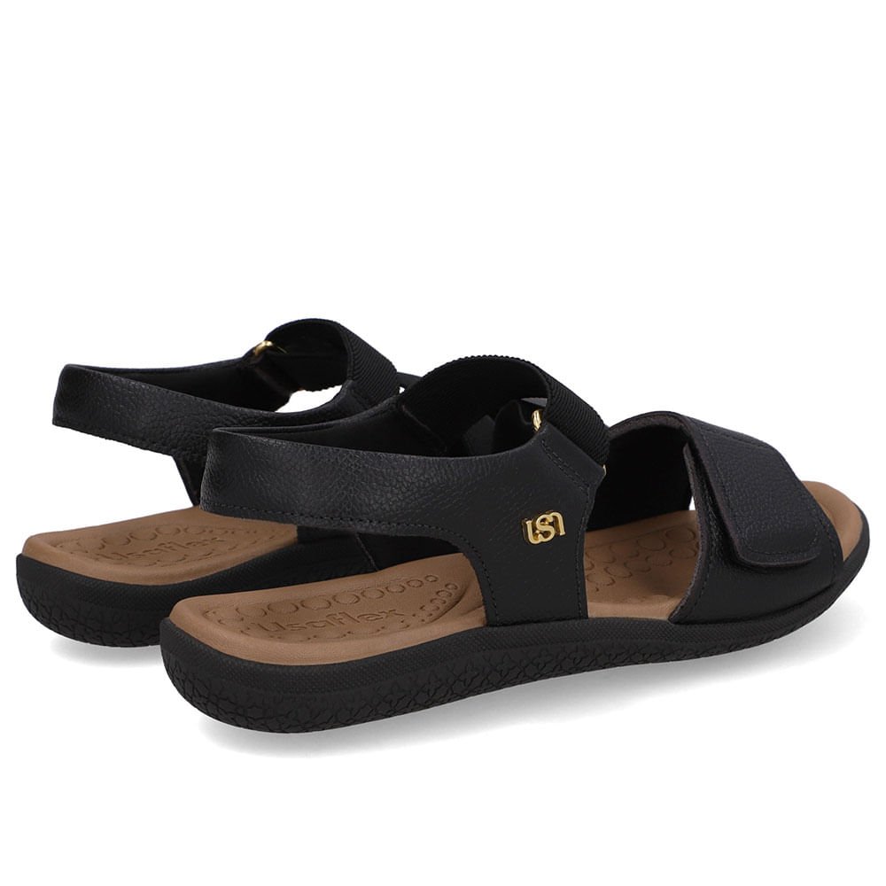 Sandália Salto Baixo Couro Preta Fecho-Flex Preto 3