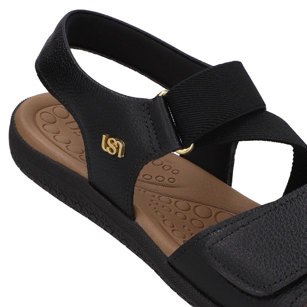 Sandália Salto Baixo Couro Preta Fecho-Flex Preto 4