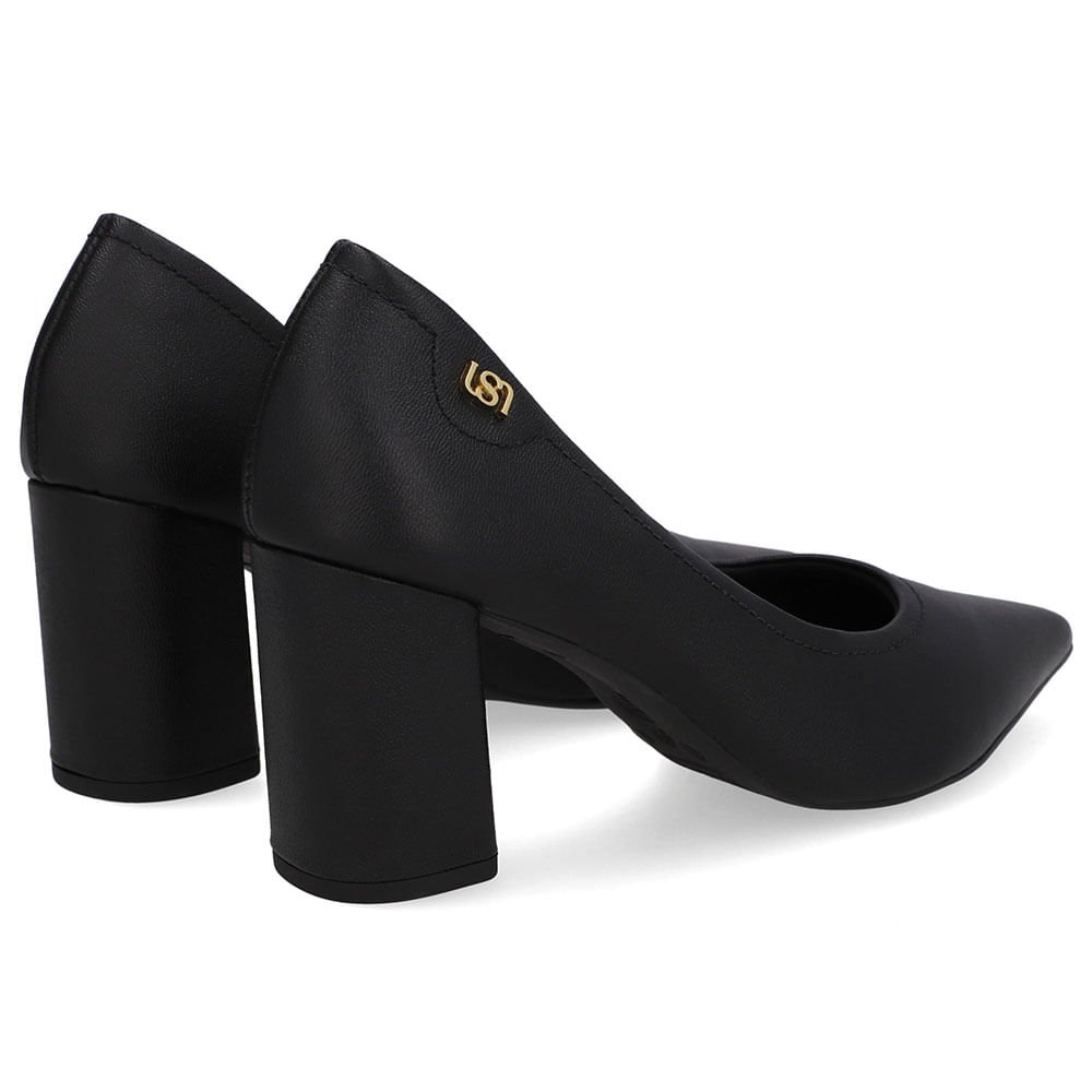 Scarpin Preto Salto Bloco Couro Bico Fino Preto 3