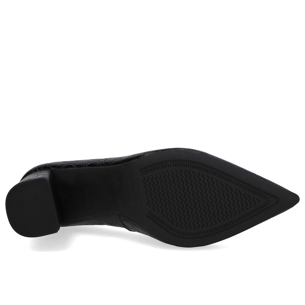Scarpin Preto Couro Croco Bico Fino Preto 5