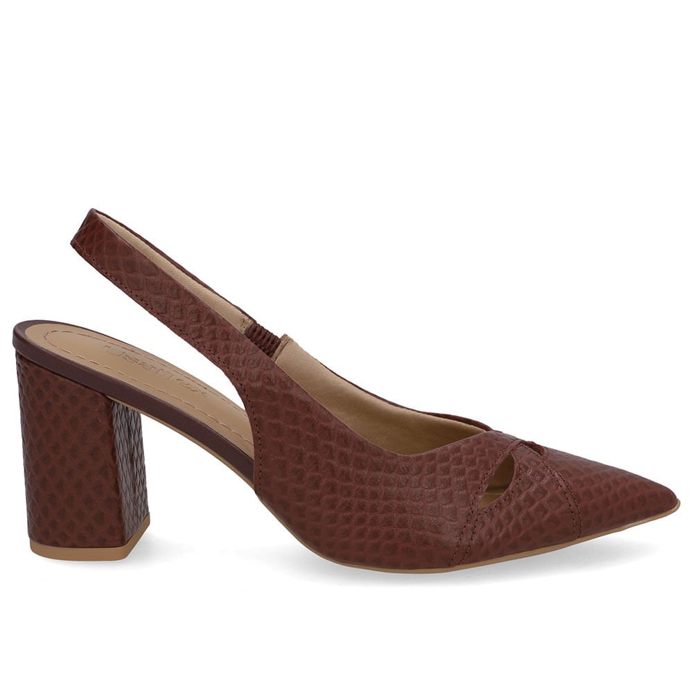 Slingback Vermelho Couro Bico Fino