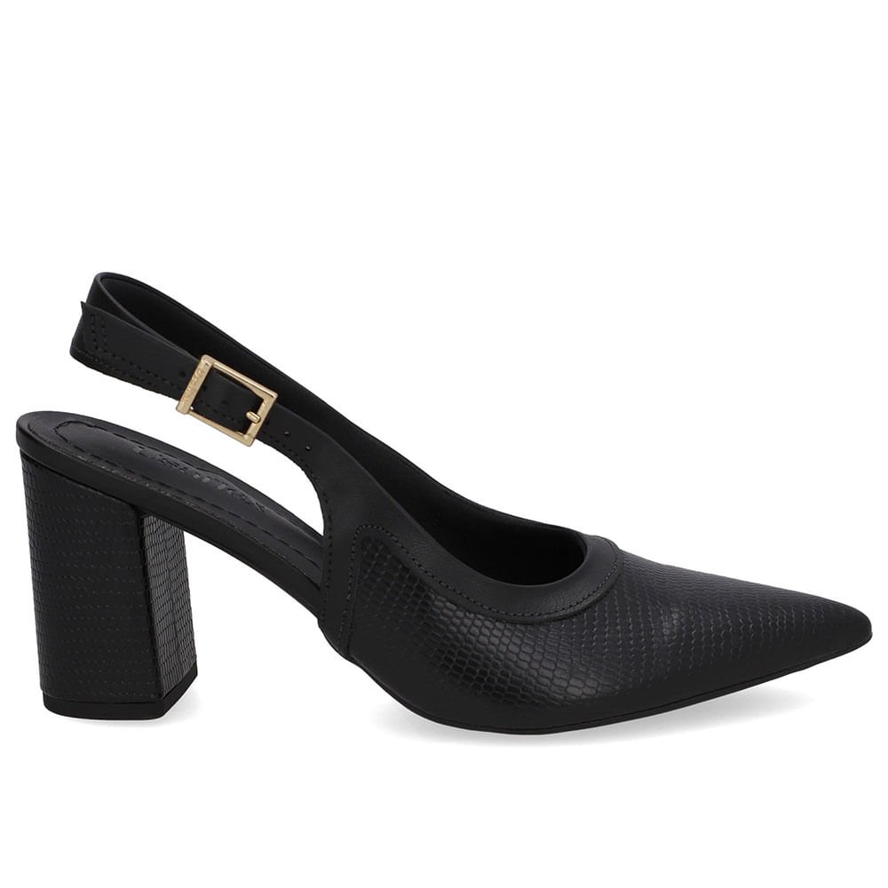 Slingback Preto Couro Bico Fino