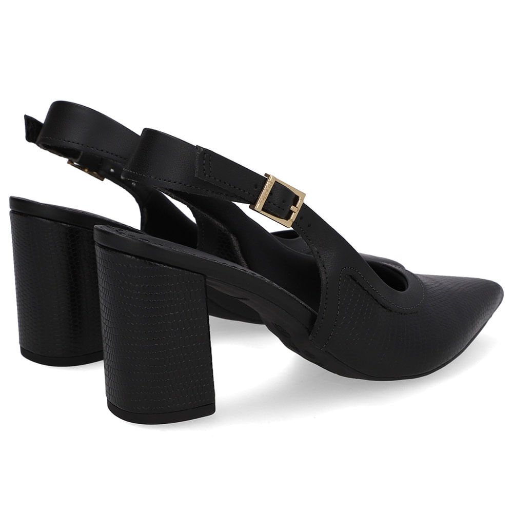 Slingback Preto Couro Bico Fino Preto 3
