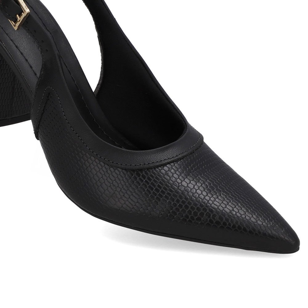 Slingback Preto Couro Bico Fino Preto 4