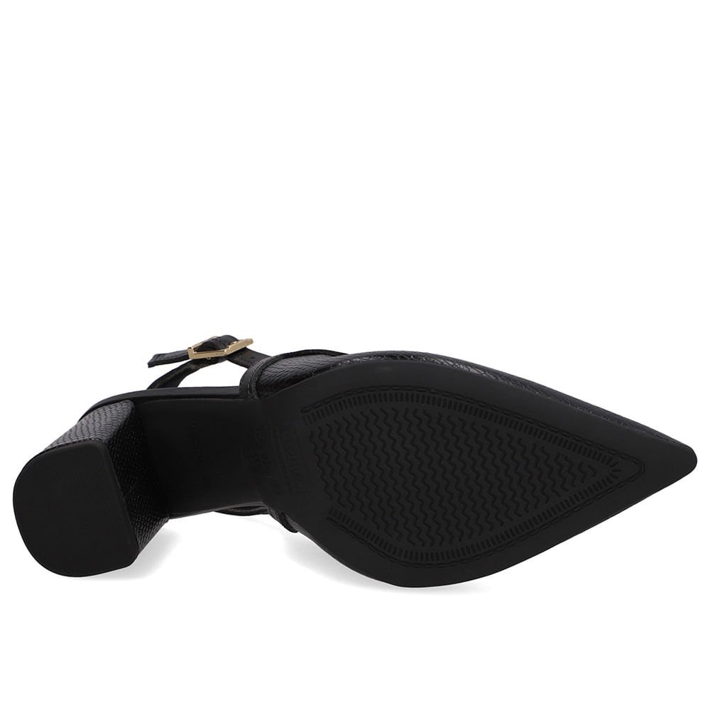 Slingback Preto Couro Bico Fino Preto 5