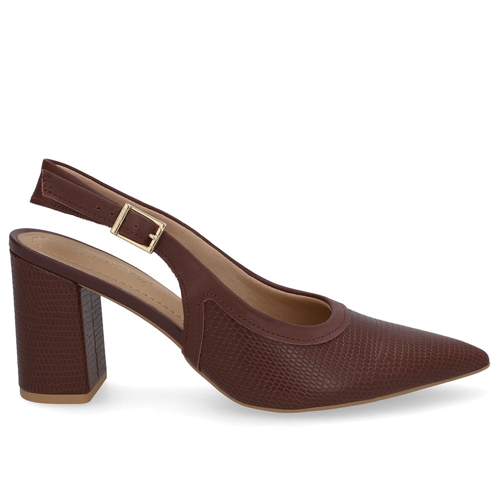 Slingback Vermelho Couro Bico Fino