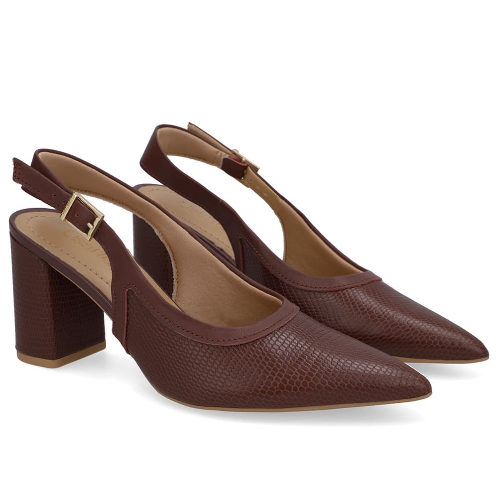 Slingback Vermelho Couro Bico Fino Vermelho 2