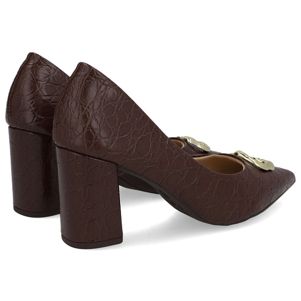 Scarpin Marrom Pinhão Couro Croco Bico Fino Pinhão 3