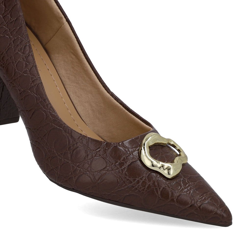 Scarpin Marrom Pinhão Couro Croco Bico Fino Pinhão 4