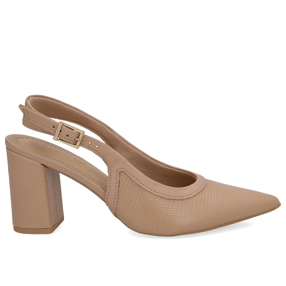 Slingback Bege Couro Bico Fino