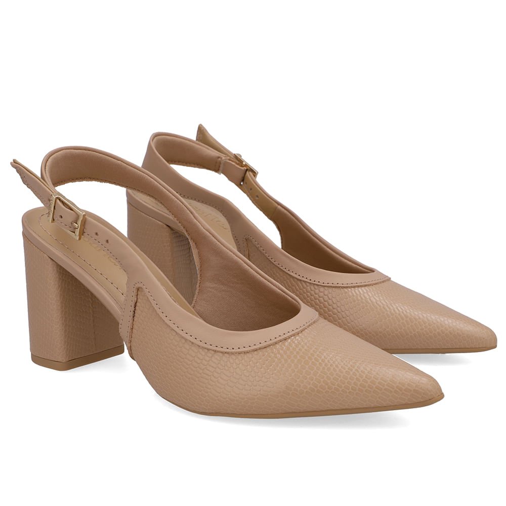 Slingback Bege Couro Bico Fino Bege 2