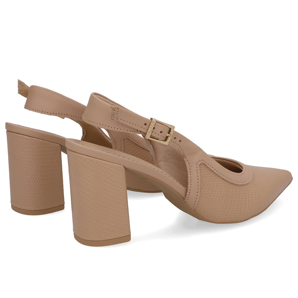 Slingback Bege Couro Bico Fino Bege 3