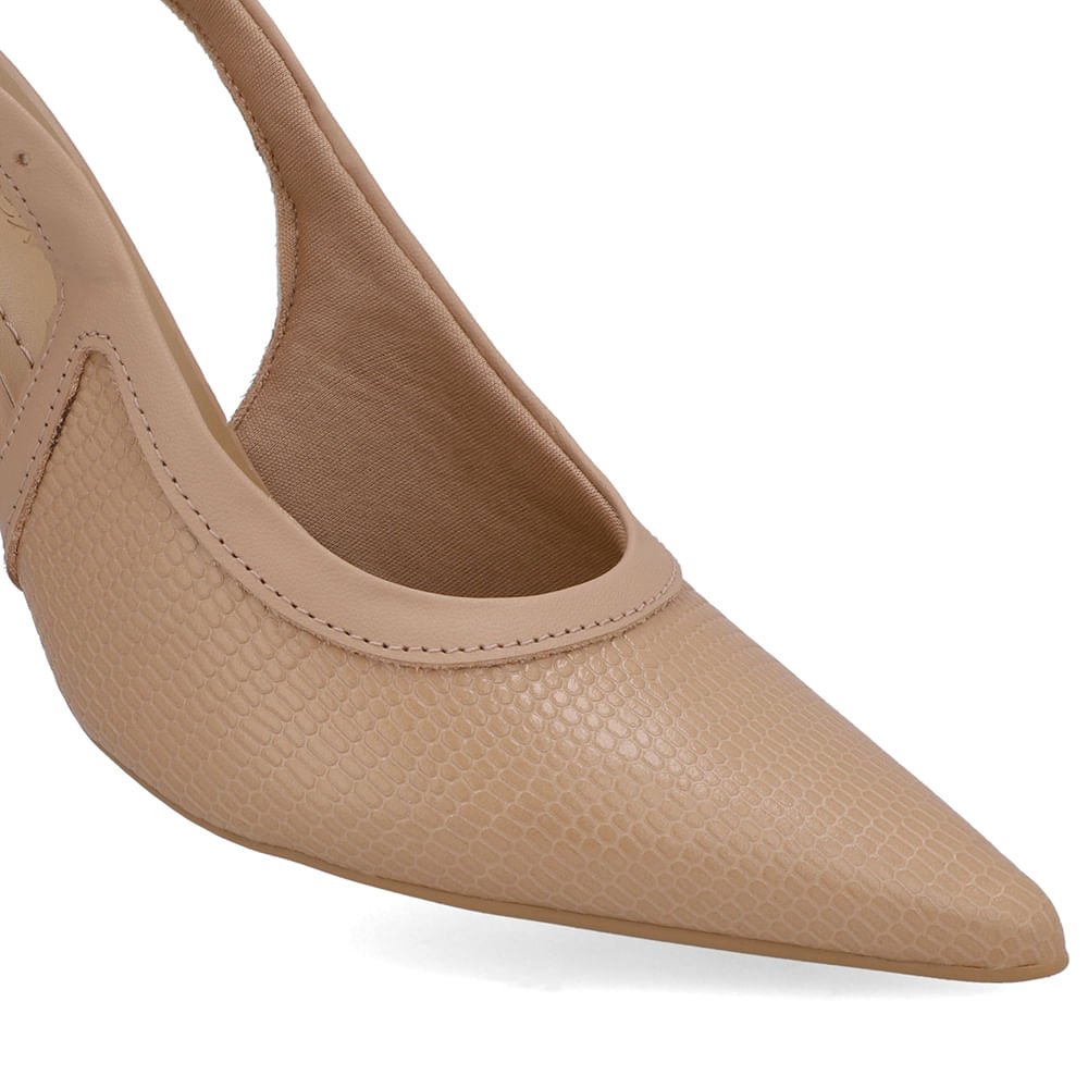 Slingback Bege Couro Bico Fino Bege 4