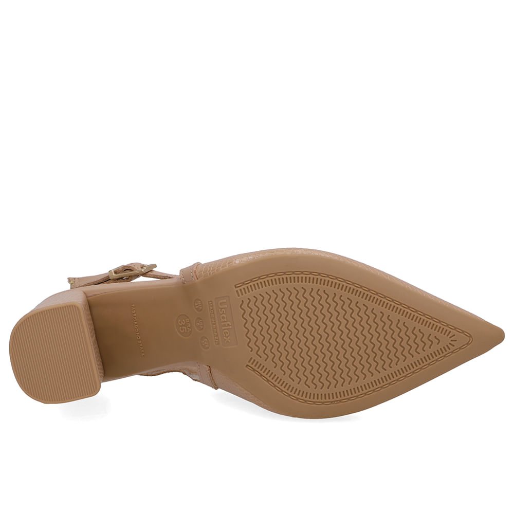 Slingback Bege Couro Bico Fino Bege 5