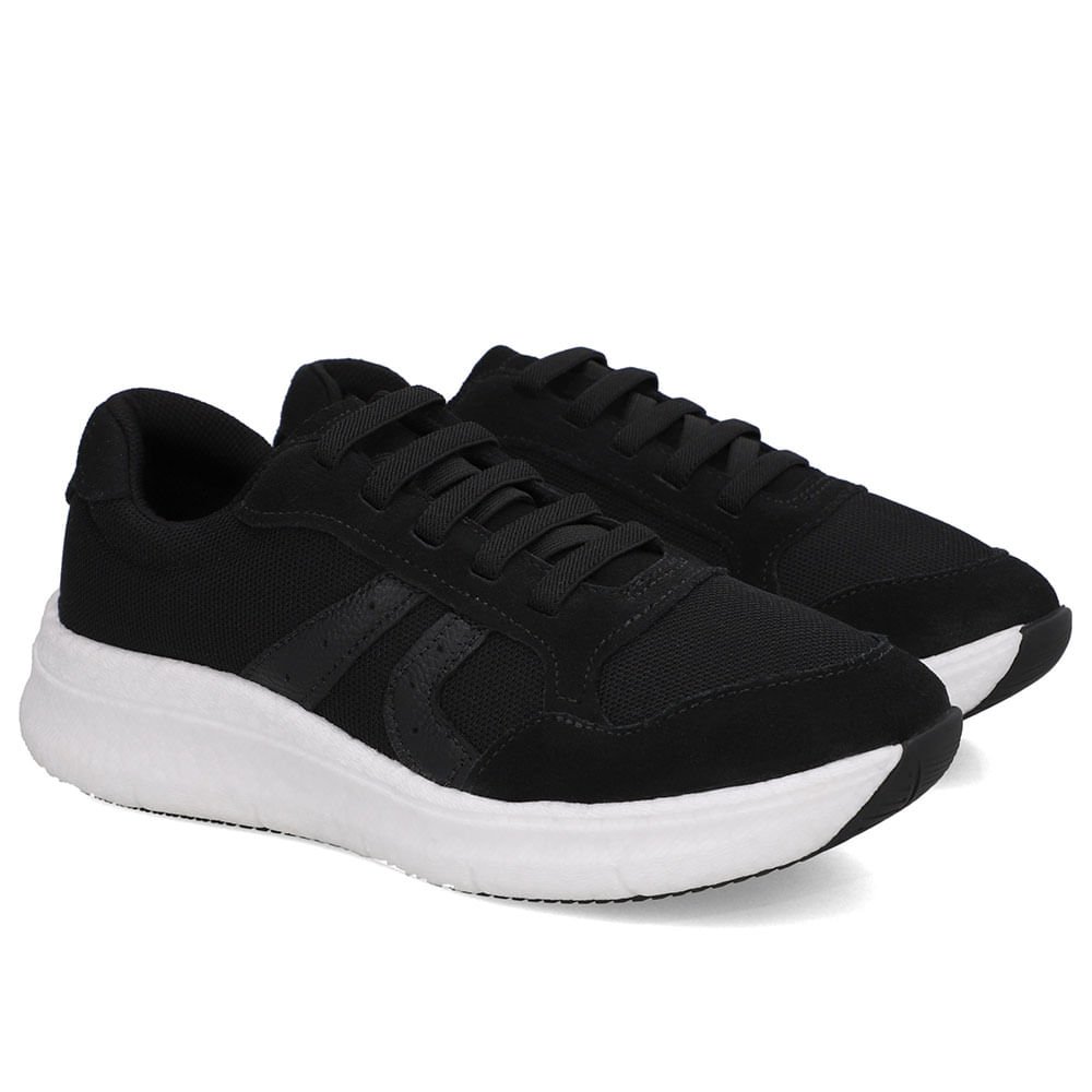 Tênis Tecido Preto Casual Cadarço Elástico Preto 2