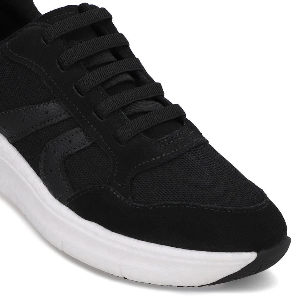 Tênis Tecido Preto Casual Cadarço Elástico Preto 4
