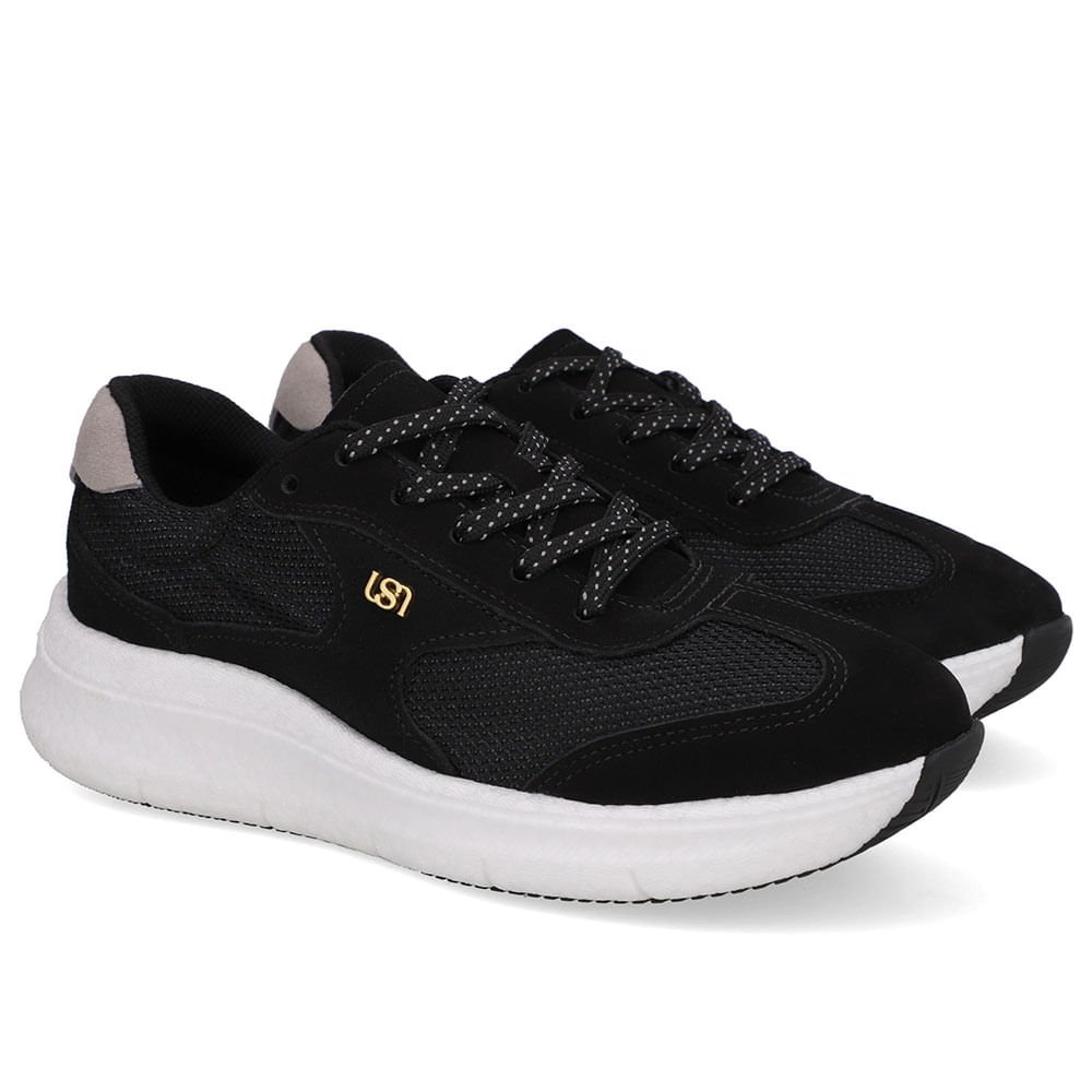 Tênis Couro Preto Casual Cadarço Preto 2