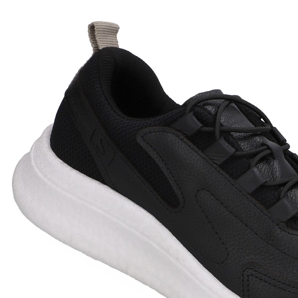 Tênis Couro Preto Cadarço Elástico Preto 4
