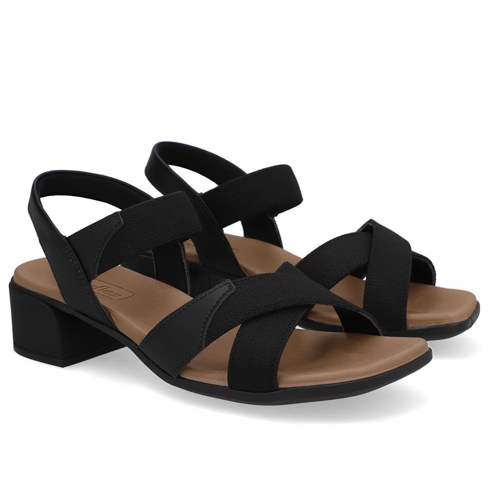 Sandália Bico Quadrado Couro Preta Preto 2