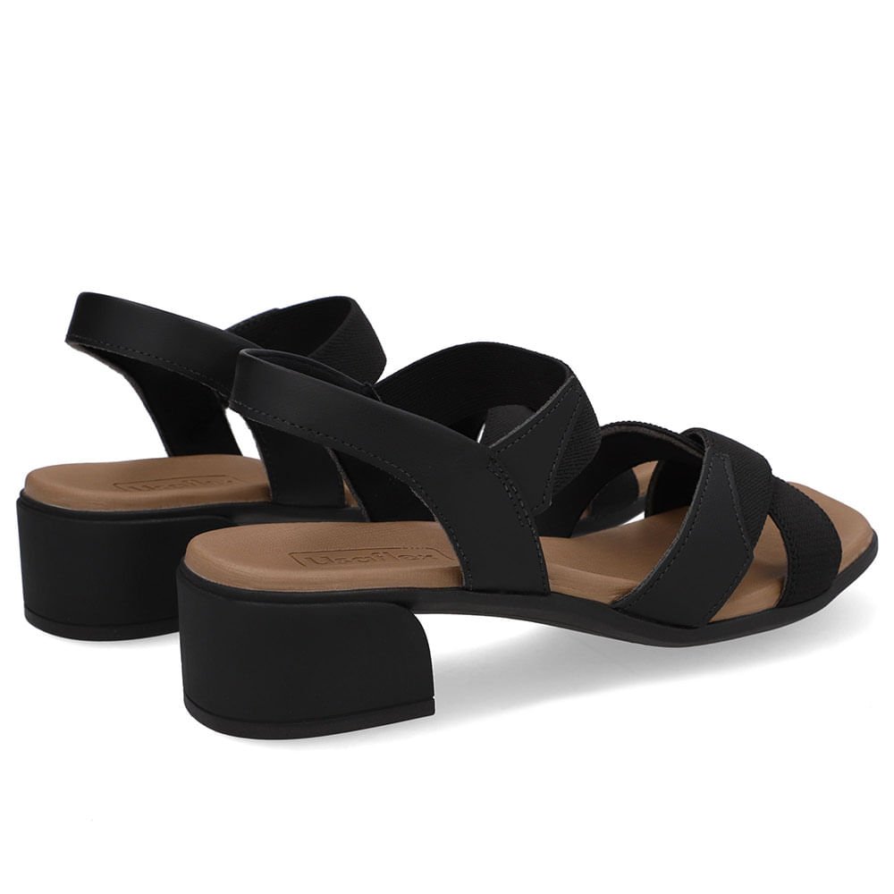 Sandália Bico Quadrado Couro Preta Preto 3