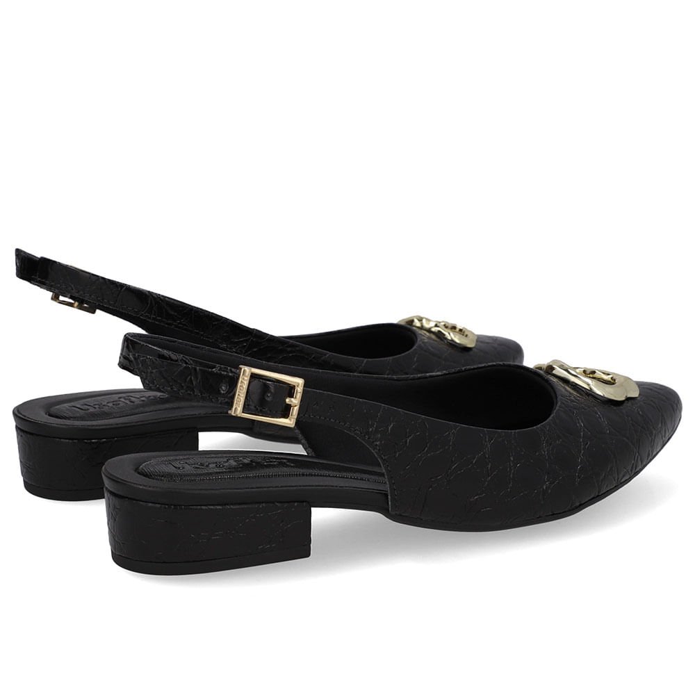 Slingback Preto Couro Croco Enfeite Preto 3