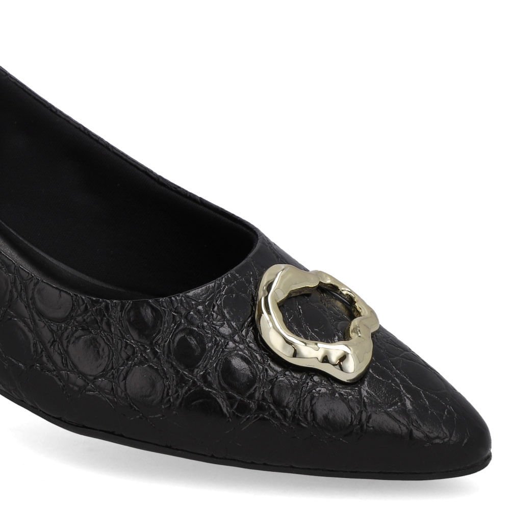 Slingback Preto Couro Croco Enfeite Preto 4