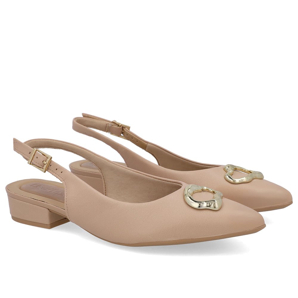 Slingback Bege Couro Enfeite Bege 2