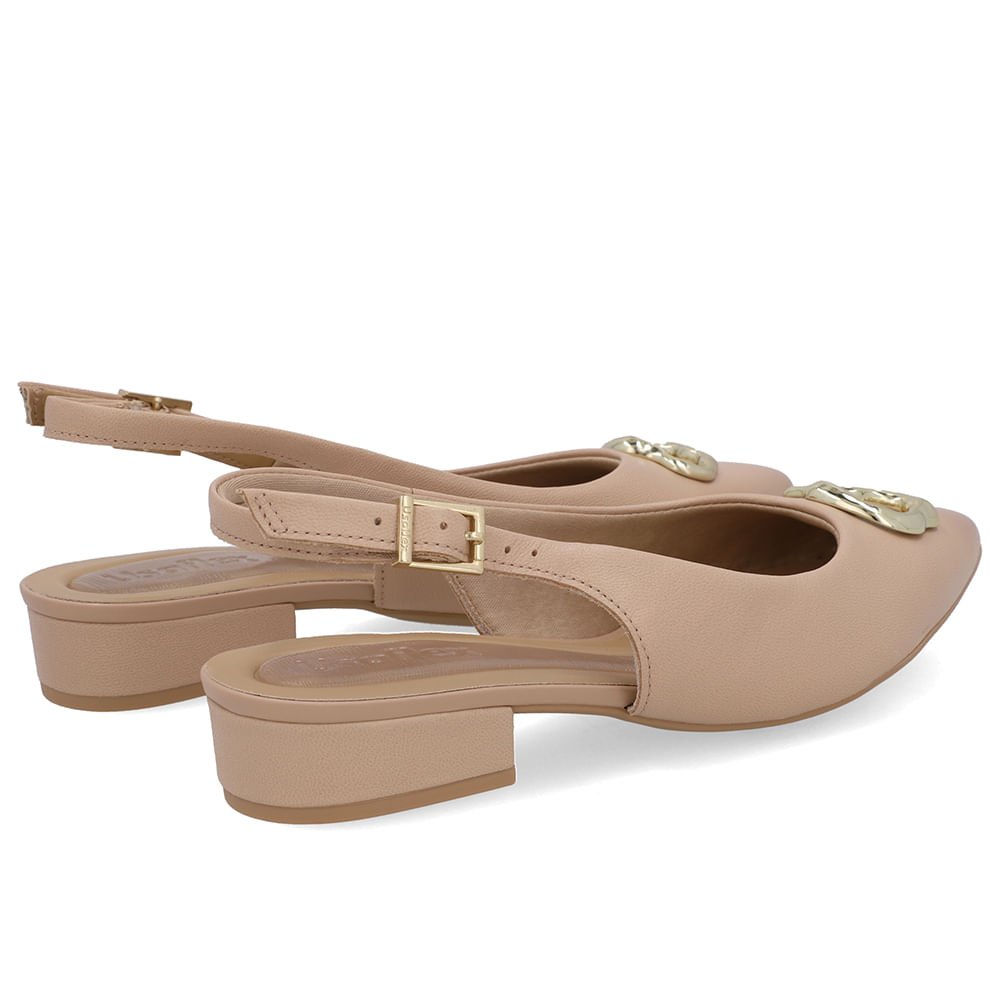 Slingback Bege Couro Enfeite Bege 3
