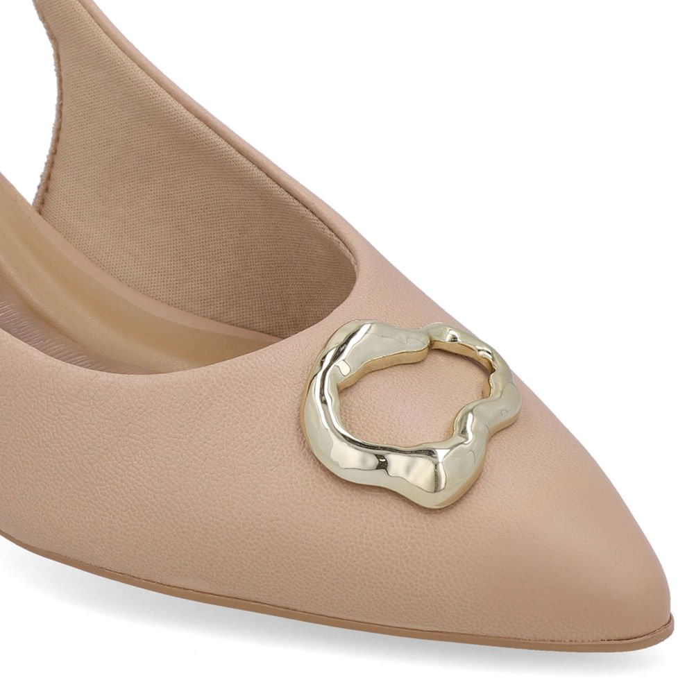 Slingback Bege Couro Enfeite Bege 4