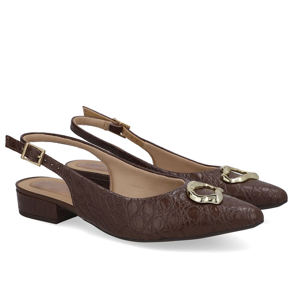Slingback Marrom Pinhão Couro Croco Enfeite Pinhão 2
