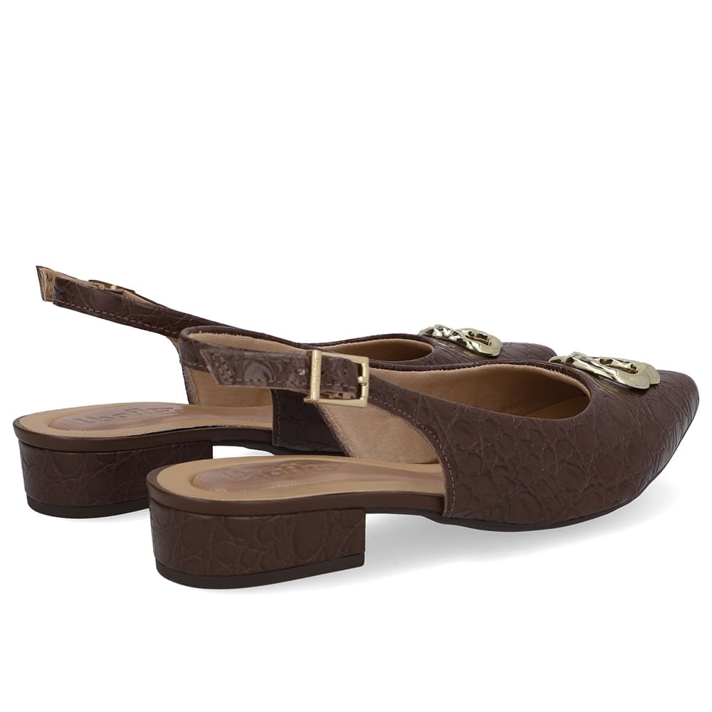 Slingback Marrom Pinhão Couro Croco Enfeite Pinhão 3