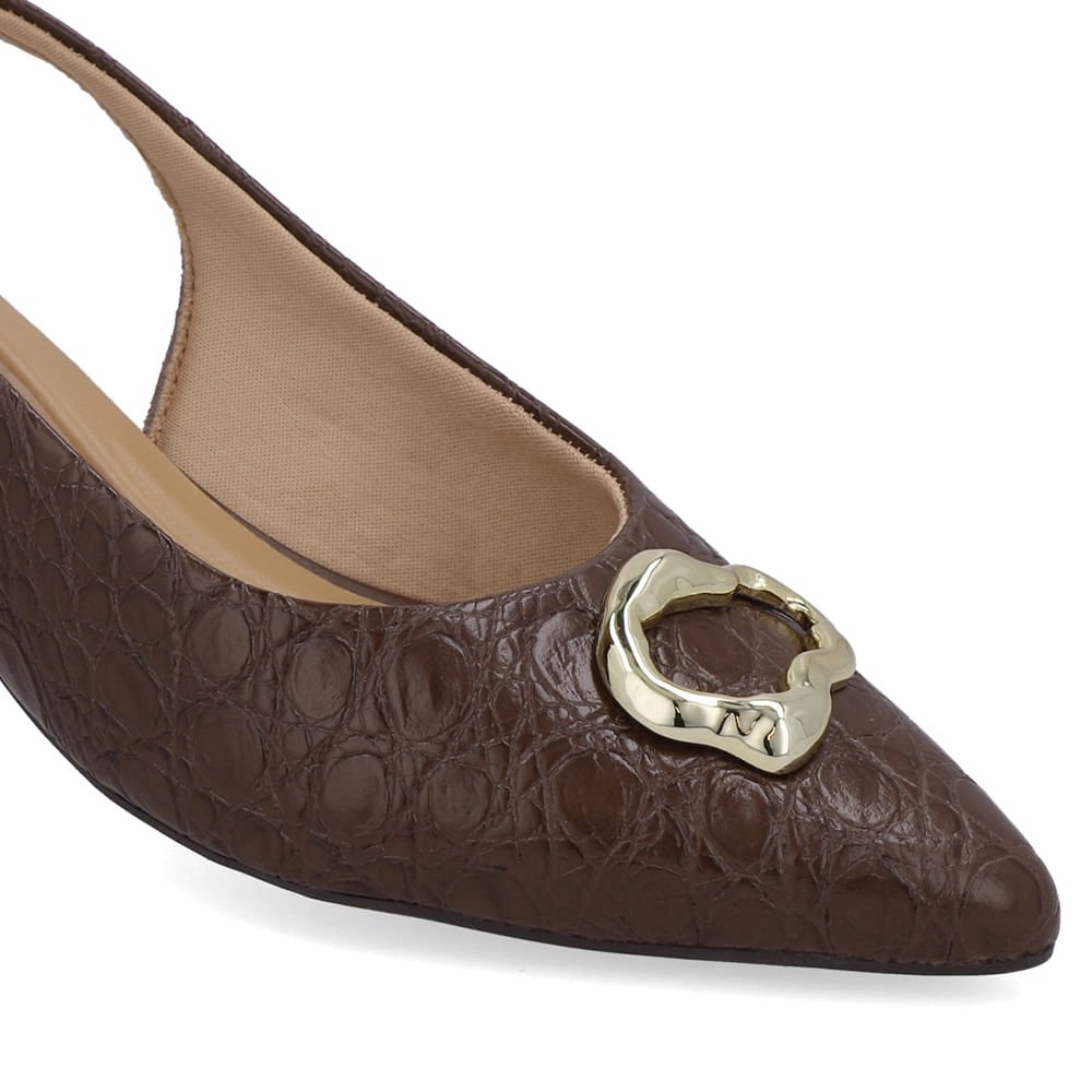 Slingback Marrom Pinhão Couro Croco Enfeite Pinhão 4