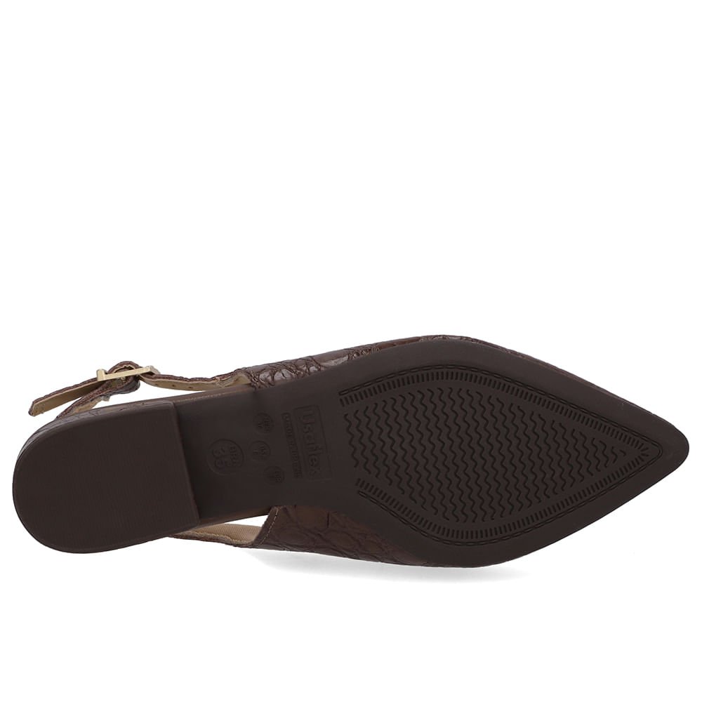 Slingback Marrom Pinhão Couro Croco Enfeite Pinhão 5