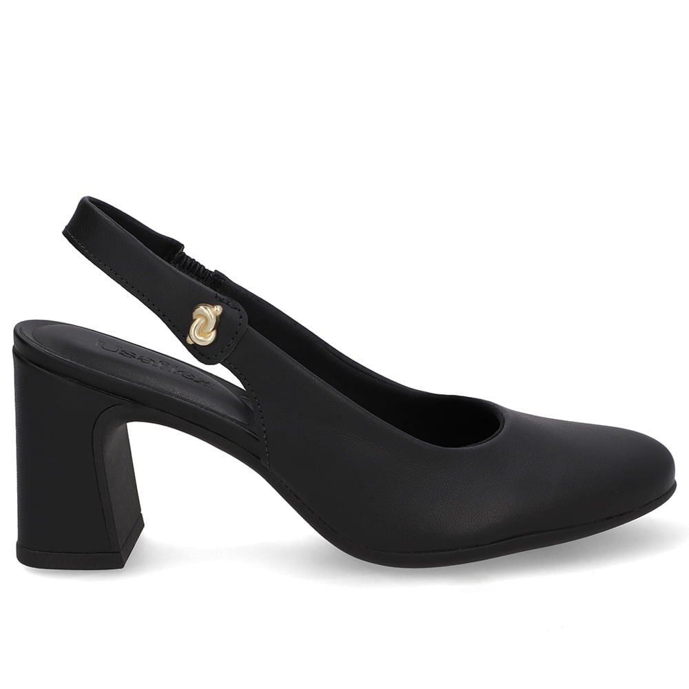 Slingback Preto Couro Detalhe Nó