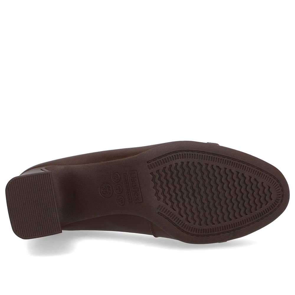 Scarpin Couro Marrom Pinhão Bloco Detalhe Nó Pinhão 5