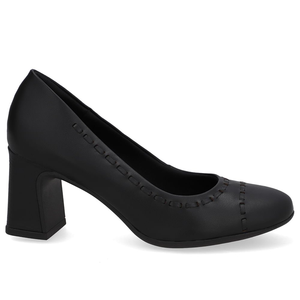 Scarpin Couro Preto Pesponto