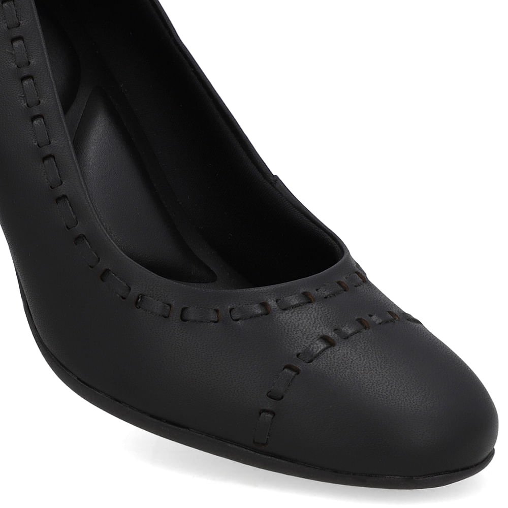Scarpin Couro Preto Pesponto Preto 4