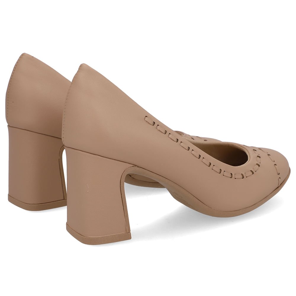 Scarpin Couro Bege Pesponto Bege 3