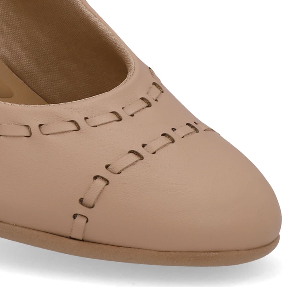 Scarpin Couro Bege Pesponto Bege 4