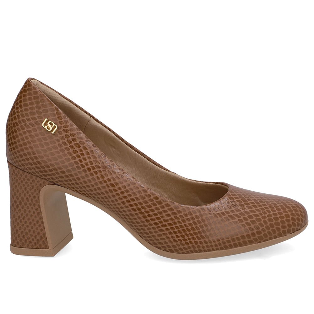 Scarpin Couro Marrom Canela Bico Redondo