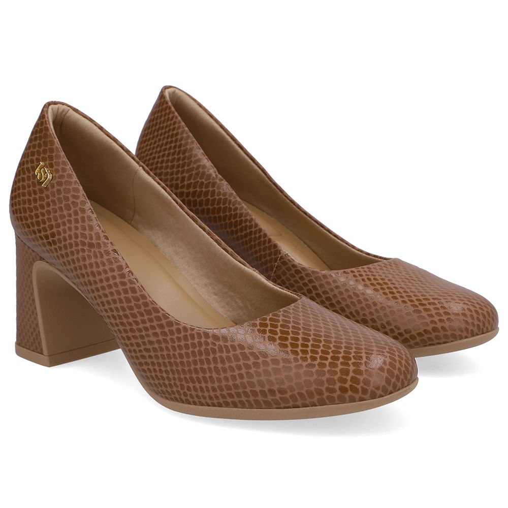 Scarpin Couro Marrom Canela Bico Redondo Marrom 2