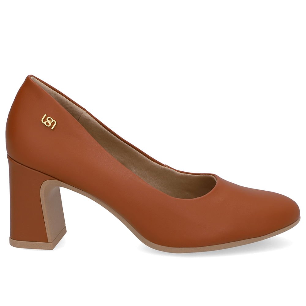 Scarpin Couro Marrom Bico Redondo