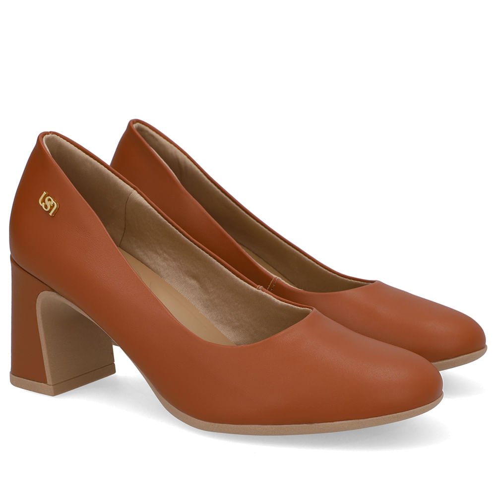 Scarpin Couro Marrom Bico Redondo Marrom 2