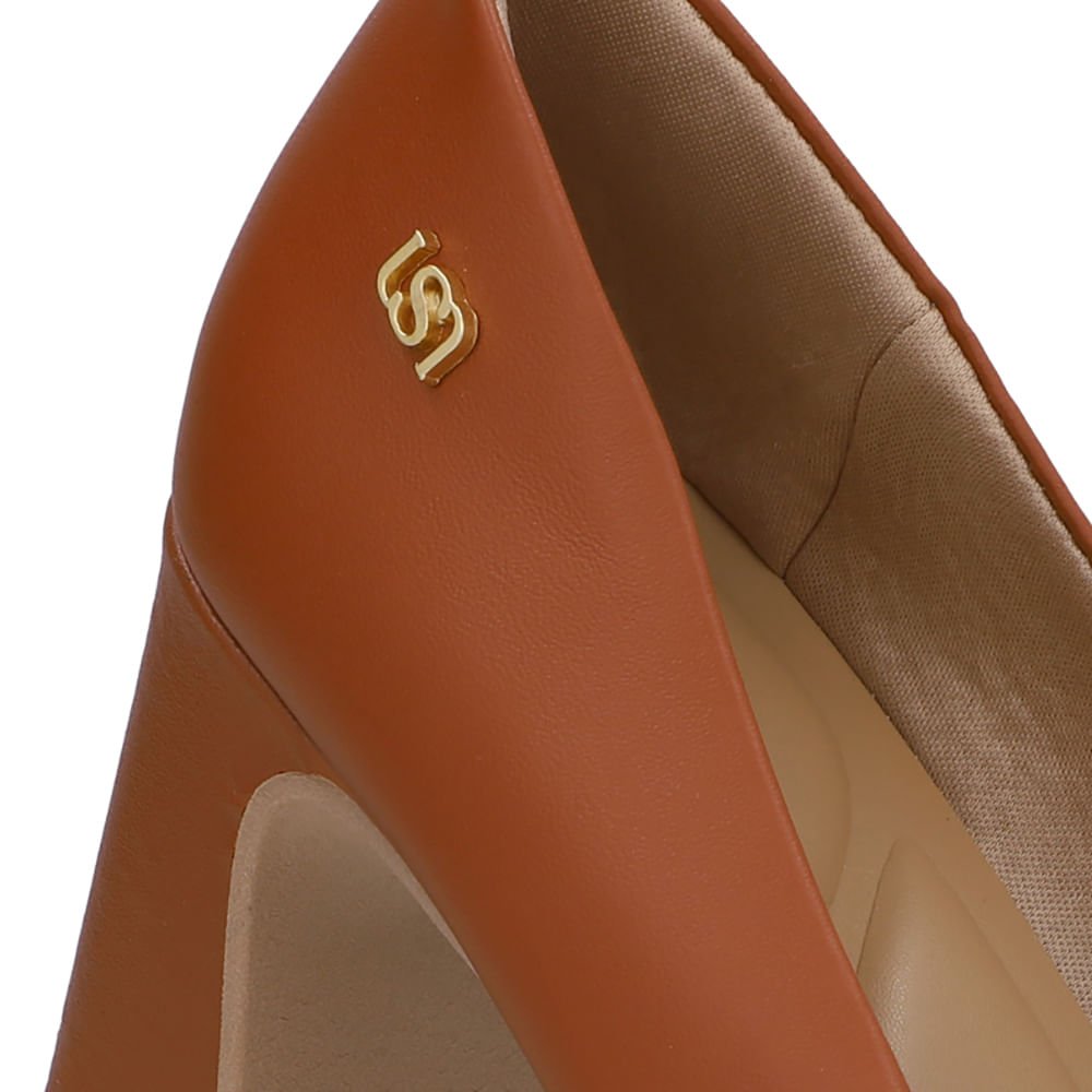 Scarpin Couro Marrom Bico Redondo Marrom 4