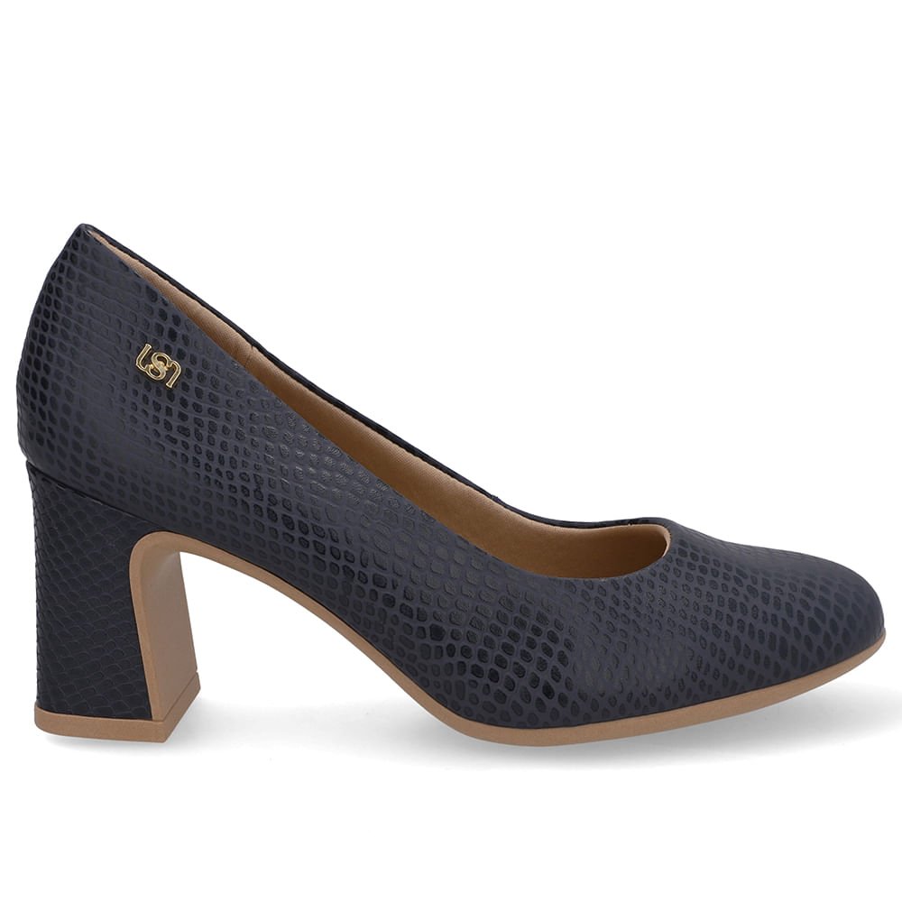 Scarpin Couro Azul Bico Redondo